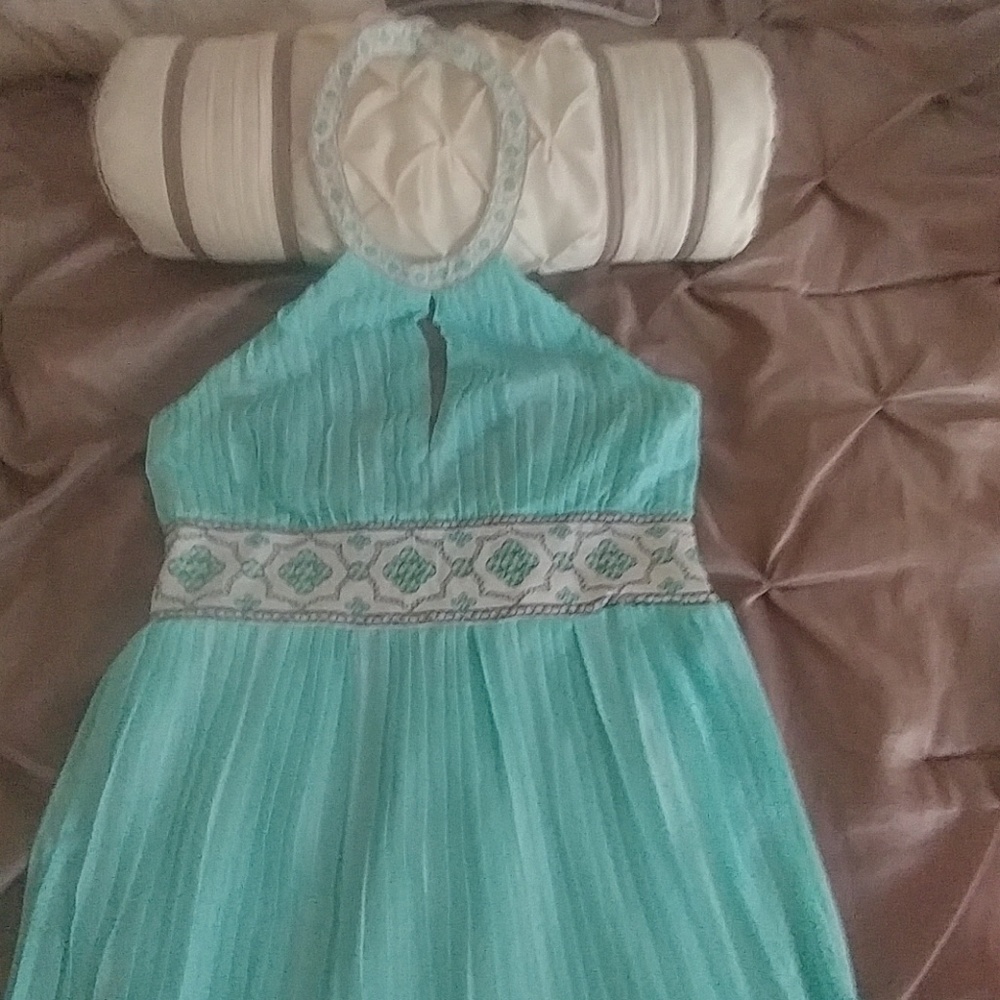 Aqua halter top dress mid length